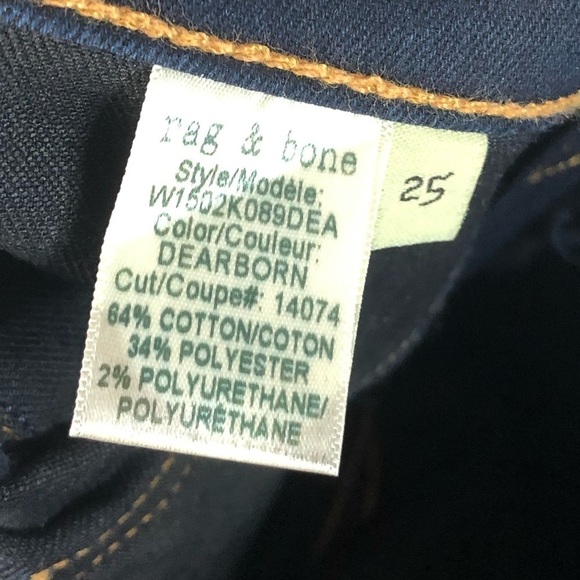 Rag & Bone Dark Blue Dearborn Wash Slim Skinny Mid Rise Jeans 25 - Picture 6 of 6